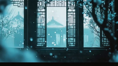 冬日白雪纷飞庭院窗台