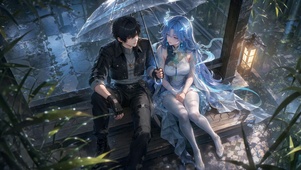 雨天共伞浪漫情侣：清宵