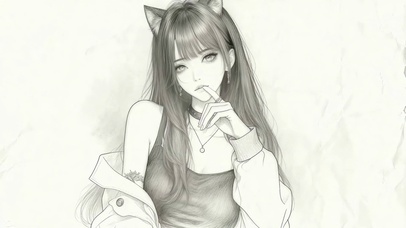素描纯欲风猫耳女神