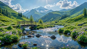 治愈清新山野溪流风景