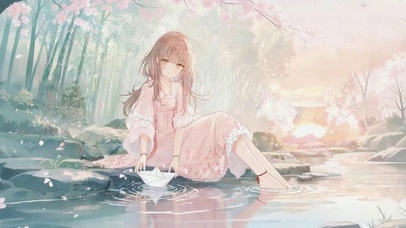 竹涧纸舟，溪畔晚樱