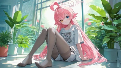 窗边粉发二次元美少女