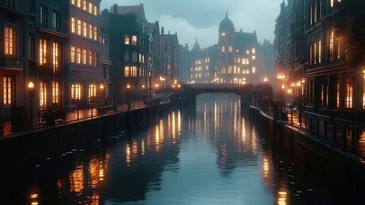 城市雨夜江景两岸建筑