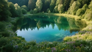 绿色护眼清新森林湖泊