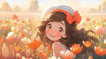 花丛中的可爱女孩