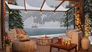冬季雪中小屋氛围