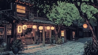 夜晚古镇静谧温馨酒馆