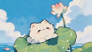 荷叶上猫咪
