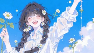 蓝天下可爱女孩