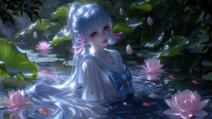 荷塘蓝发二次元美少女
