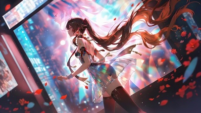 霓虹夜的彩裙少女