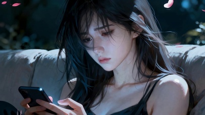 暗光氛围感犹豫女孩面对聊天对象