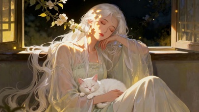 花窗月色古风美人