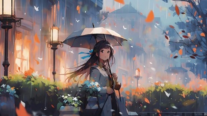 雨中撑伞女孩