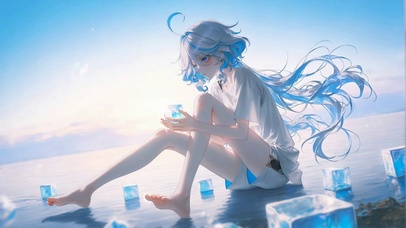 无垠冰蓝水面芙宁娜
