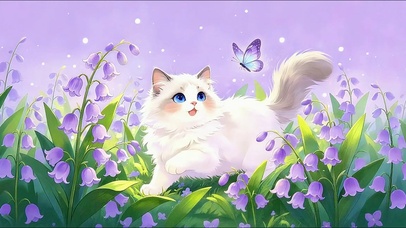铃兰花间猫嬉蝶