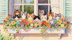 窗台鲜花猫咪