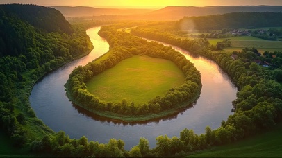 清新绿色落日河流