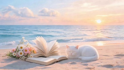 夕阳海景猫咪