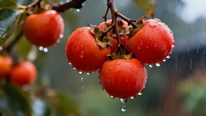 秋雨沐红柿