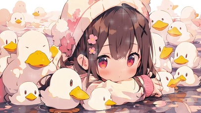 可爱鸭子和小女孩