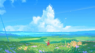 唯美草地画画男孩