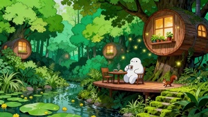 绿色森林中品茶