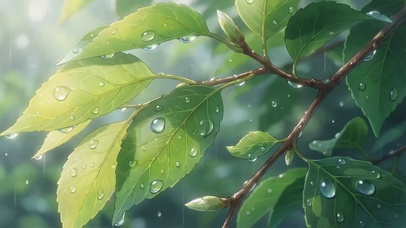 挂满水珠的绿叶