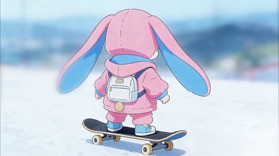 呆萌可爱二次元滑雪女孩背影