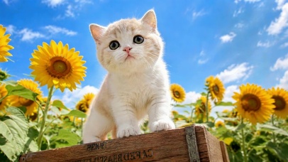 向日葵田的奶白小猫咪