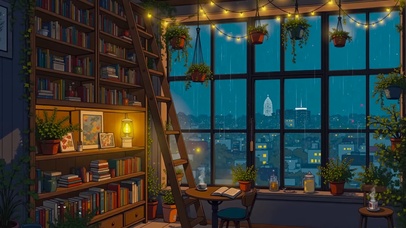 雨夜温馨书房
