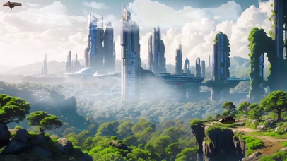  唯美绿色护眼未来科技城市