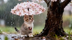 雨天撑雨伞猫咪