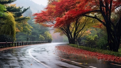 秋雨公路风景