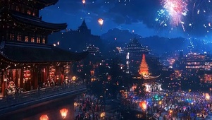 城楼灯笼万象带鱼屏