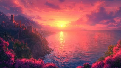 粉色朝霞海岛日出