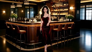 酒吧吧台前优雅走来的美女
