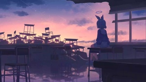 晚霞观星少女