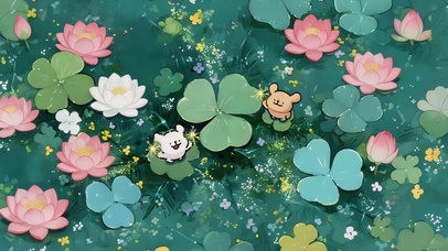 荷花池塘线条狗