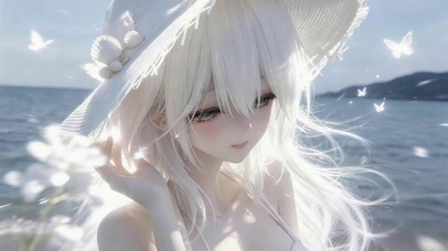 海边白发女孩