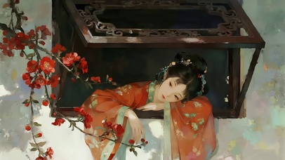 午时闲适慵懒的古风少女