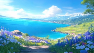 清新海岛鲜花小径