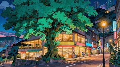 夜景灯火小巷转角