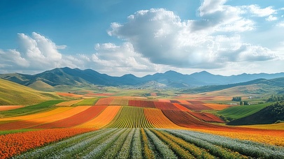 蓝天阳光广阔彩色花海