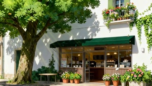 街道房屋树木绿景双屏