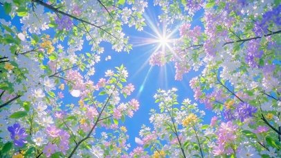 蓝天下的春日繁花