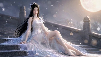 雪夜月下古风仙气美人