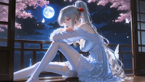 月夜樱花廊台绯雪