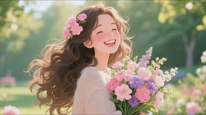 捧花女孩插画