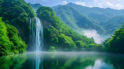 绿色护眼山水瀑布